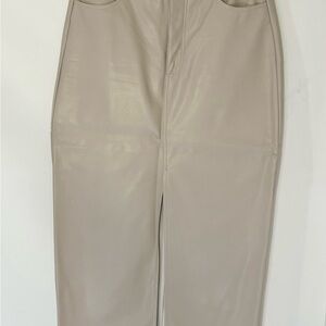 Black Tape_ Light Beige Faux Leather Skirt